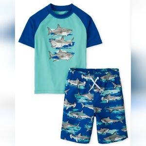 NWT The Children's Place Shark Swim Set Rashguard & Trunks